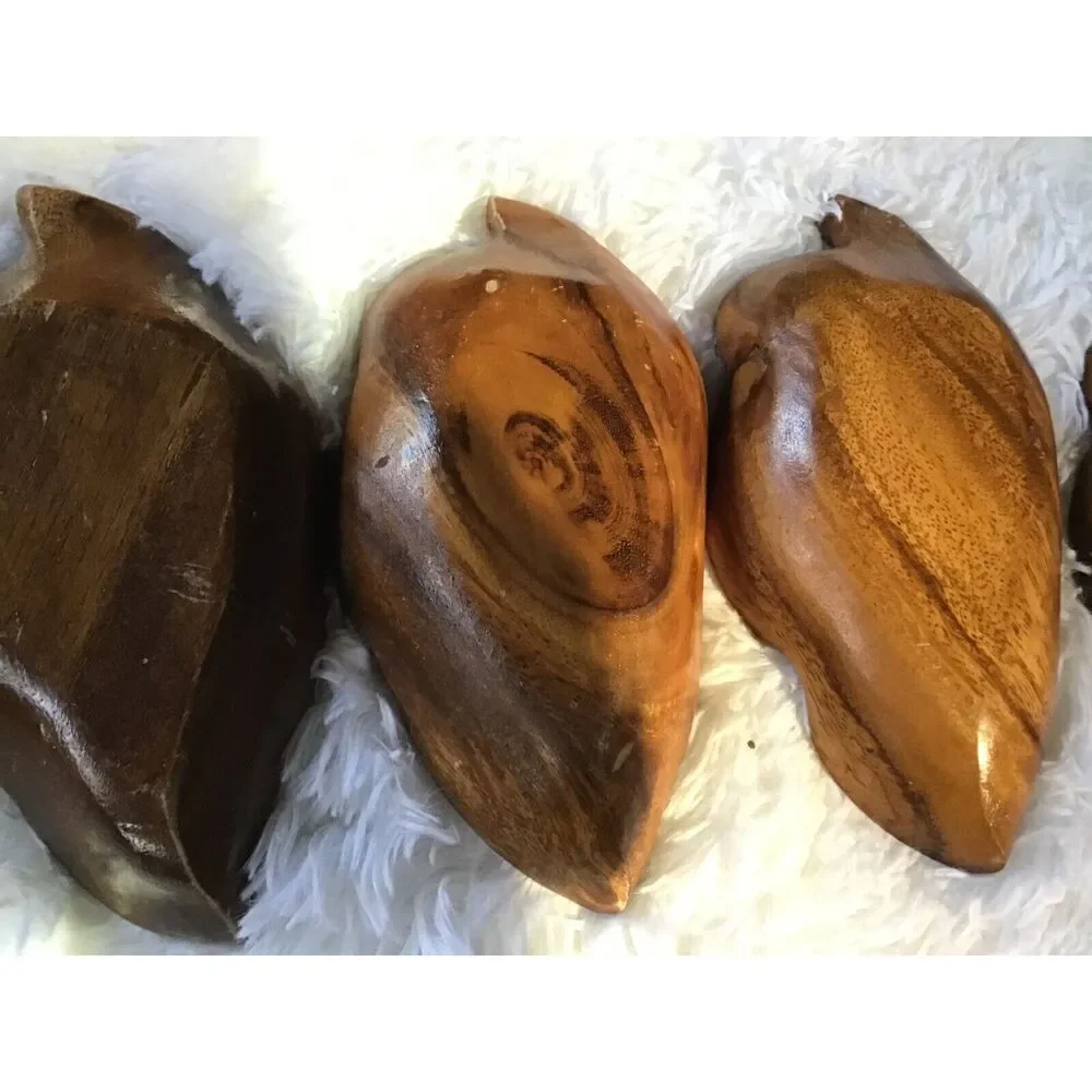 Mid Century Wooden Leaf Salad Bowl Set 5 Pc Vintage Primitive Serving Bowls
